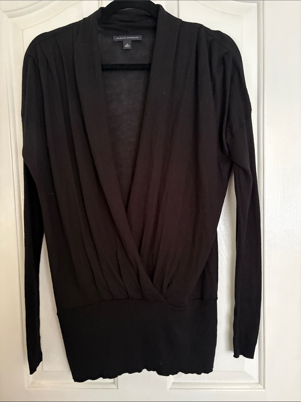 Banana Republic Black Draped Wrap-Front Long Sleeve Top